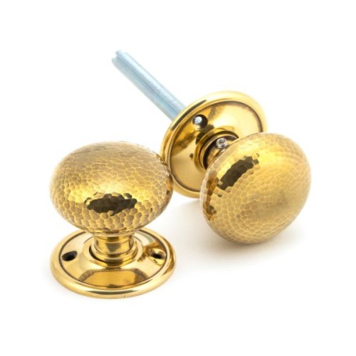 HAMMERED MUSHROOM MORTICE / RIM DOOR KNOBS ON FACE FIXED ROSE