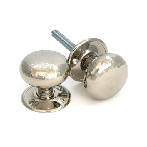 HAMMERED MUSHROOM MORTICE / RIM DOOR KNOBS ON FACE FIXED ROSE