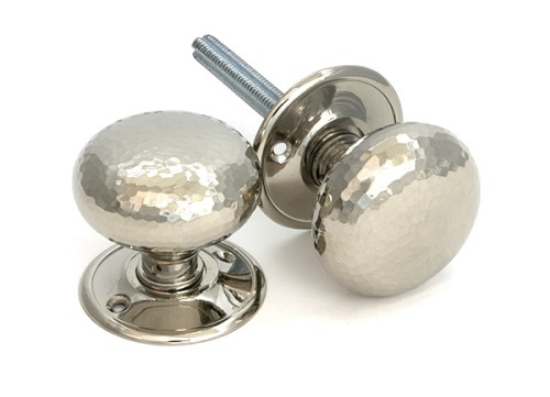 HAMMERED MUSHROOM MORTICE / RIM DOOR KNOBS ON FACE FIXED ROSE