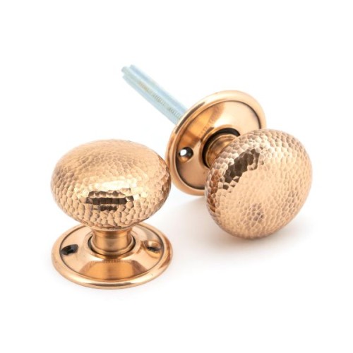 HAMMERED MUSHROOM MORTICE / RIM DOOR KNOBS ON FACE FIXED ROSE