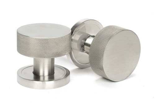 BROMPTON KNURLED MORTICE / RIM DOOR KNOBS - (4 ROSE OPTIONS)