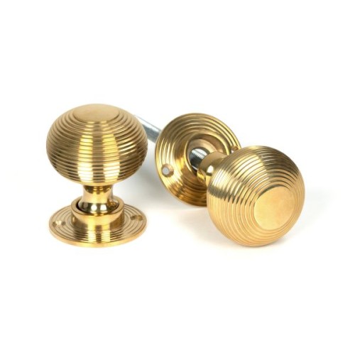 HEAVY REEDED MORTICE / RIM DOOR KNOBS ON FACE FIXED ROSE