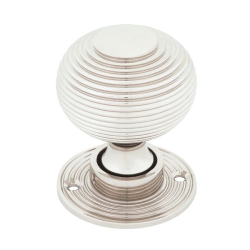 HEAVY REEDED MORTICE / RIM DOOR KNOBS ON FACE FIXED ROSE