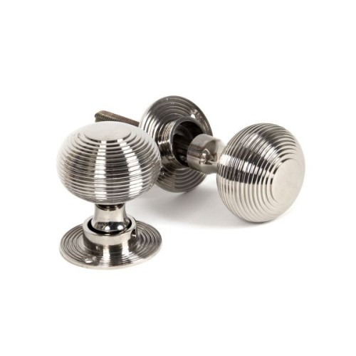 HEAVY REEDED MORTICE / RIM DOOR KNOBS ON FACE FIXED ROSE