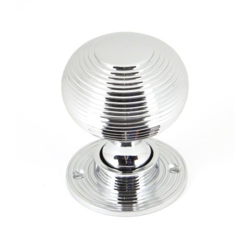 HEAVY REEDED MORTICE / RIM DOOR KNOBS ON FACE FIXED ROSE