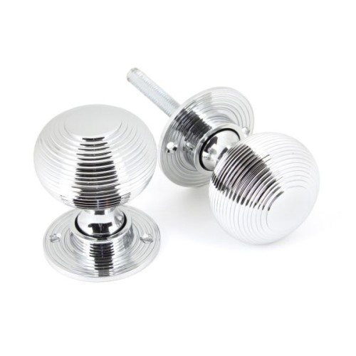 HEAVY REEDED MORTICE / RIM DOOR KNOBS ON FACE FIXED ROSE