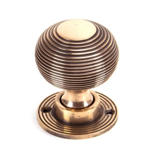 HEAVY REEDED MORTICE / RIM DOOR KNOBS ON FACE FIXED ROSE