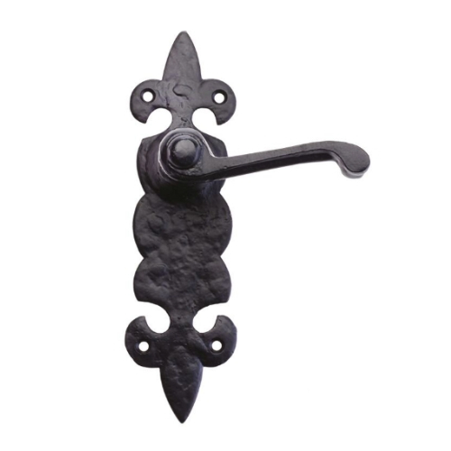 SCROLL LEVER HANDLE ON FLEUR DE LYS BACKPLATE