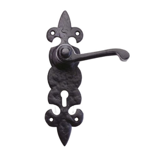 SCROLL LEVER HANDLE ON FLEUR DE LYS BACKPLATE