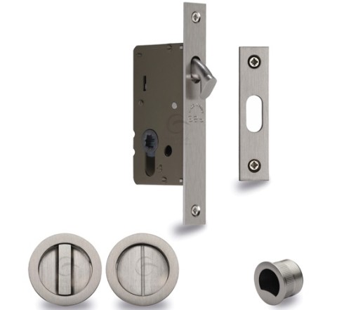 BATHROOM SLIDING PRIVACY LOCK SET WITH ROUND TURN & RELEASE