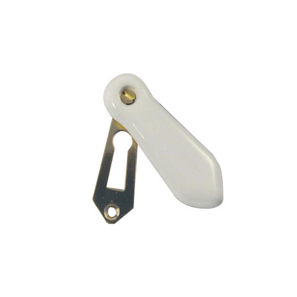 WHITE PORCELAIN COVERED LOCK ESCUTCHEON